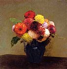 Henri Fantin-latour Canvas Paintings - Vase of Dahlias